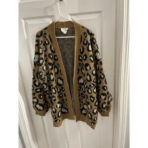 Fantastic Fawn Open Front Leopard Print Cardigan Size L